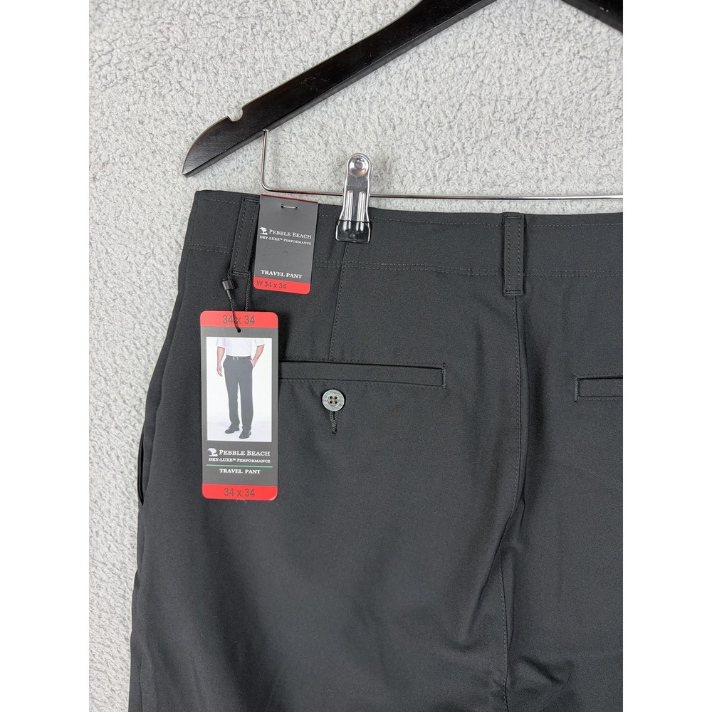 Pebble Beach Dress Pants Mens 34x34 Black Dry-Luxe Performance Travel Golf New